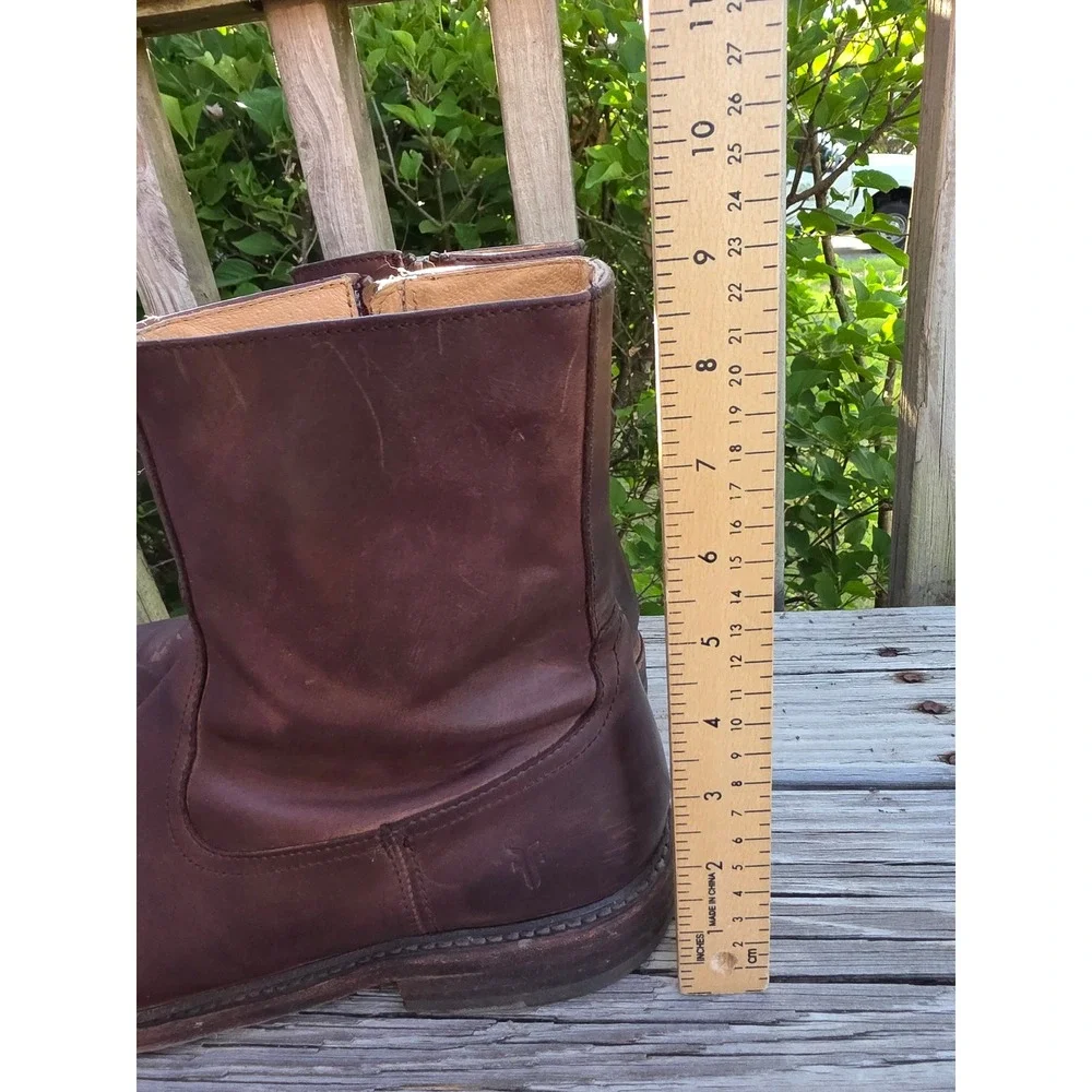 Frye Campus Inside‎ Zip Brown Leather Boots Mens 11.5 D 3487105 Distressed Ankle